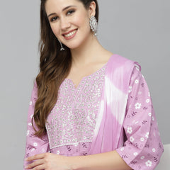 Stylum Women's Floral Printed Cotton Anarkali Kurta with Pant & Dupatta (KPDNARGIS)