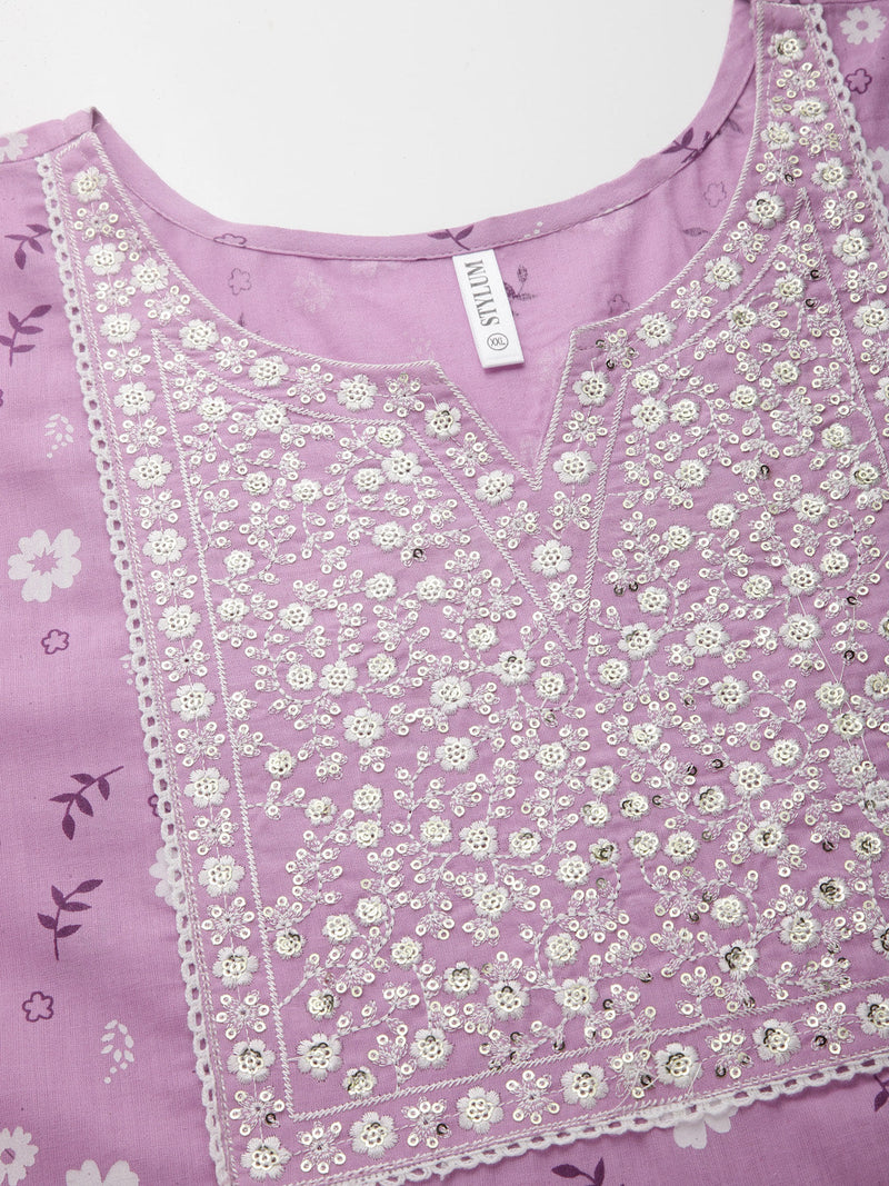 Stylum Women's Floral Printed Cotton Anarkali Kurta with Pant & Dupatta (KPDNARGIS)