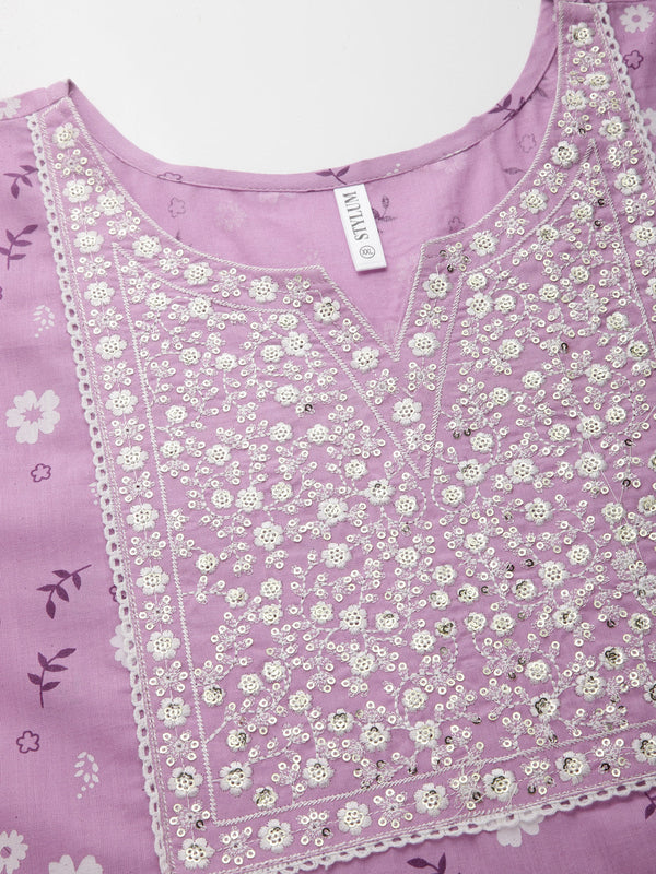 Stylum Women's Floral Printed Cotton Anarkali Kurta with Pant & Dupatta (KPDNARGIS)