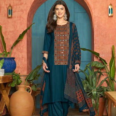 Stylum Women's Navy Solid Rayon A-Line Kurta Palazzo Dupatta Set (KPDNAVYKORAM)