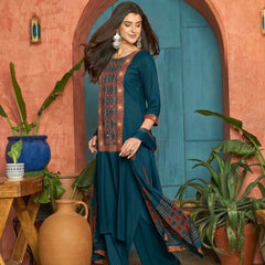 Stylum Women's Navy Solid Rayon A-Line Kurta Palazzo Dupatta Set (KPDNAVYKORAM)