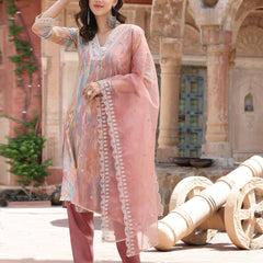 Stylum Women's Tie & Dye Printed MusIin Straight Kurta Pant Dupatta Set (KPDOFFWHITEHEER)