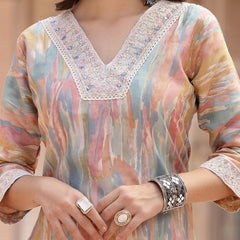 Stylum Women's Tie & Dye Printed MusIin Straight Kurta Pant Dupatta Set (KPDOFFWHITEHEER)