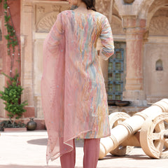Stylum Women's Tie & Dye Printed MusIin Straight Kurta Pant Dupatta Set (KPDOFFWHITEHEER)