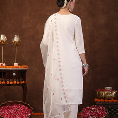 Stylum Women's Off White Embroidered Silk Straight Kurta Pant Dupatta Set (KPDOFFWHITESIMRAN)