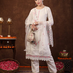 Stylum Women's Off White Embroidered Silk Straight Kurta Pant Dupatta Set (KPDOFFWHITESIMRAN)