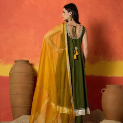 Stylum Women's Olive Solid Rayon Anarkali Kurta Pant Dupatta Set (KPDOLIVEPRIMO)