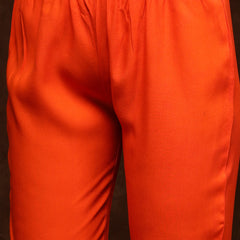 Stylum Women's Orange Solid Rayon Tiered Kurta Pant Dupatta Set (KPDORANGEBAR)