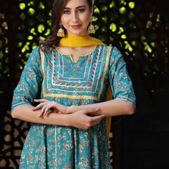 Stylum Women's Floral Printed Rayon Anarkali Kurta Pant Dupatta Set (KPDORCHID)