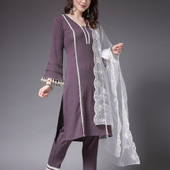 Stylum Women's Solid & Embellished Silk Crepe Straight Kurta Pant Dupatta Set (KPDPAKIJA)