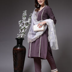 Stylum Women's Solid & Embellished Silk Crepe Straight Kurta Pant Dupatta Set (KPDPAKIJA)