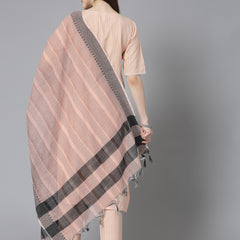 Stylum Women's Woven Design Cotton Blend Straight Kurta Pant Dupatta Set (KPDPEACHURBAN)