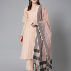 Stylum Women's Woven Design Cotton Blend Straight Kurta Pant Dupatta Set (KPDPEACHURBAN)