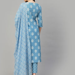 Stylum Women's Printed Rayon Kurta Pant Dupatta Set (KPDPEPSIBLUE)