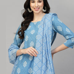 Stylum Women's Printed Rayon Kurta Pant Dupatta Set (KPDPEPSIBLUE)
