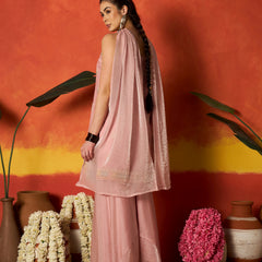 Stylum Women's Pink Solid & Embroidered Organza Straight Kurti Palazzo With Dupatta (KPDPINKAAMNA)