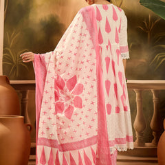 Stylum Women's Pink Ethnic Printed Cotton Anarkali Kurta Pant Dupatta Set (KPDPINKALORA)