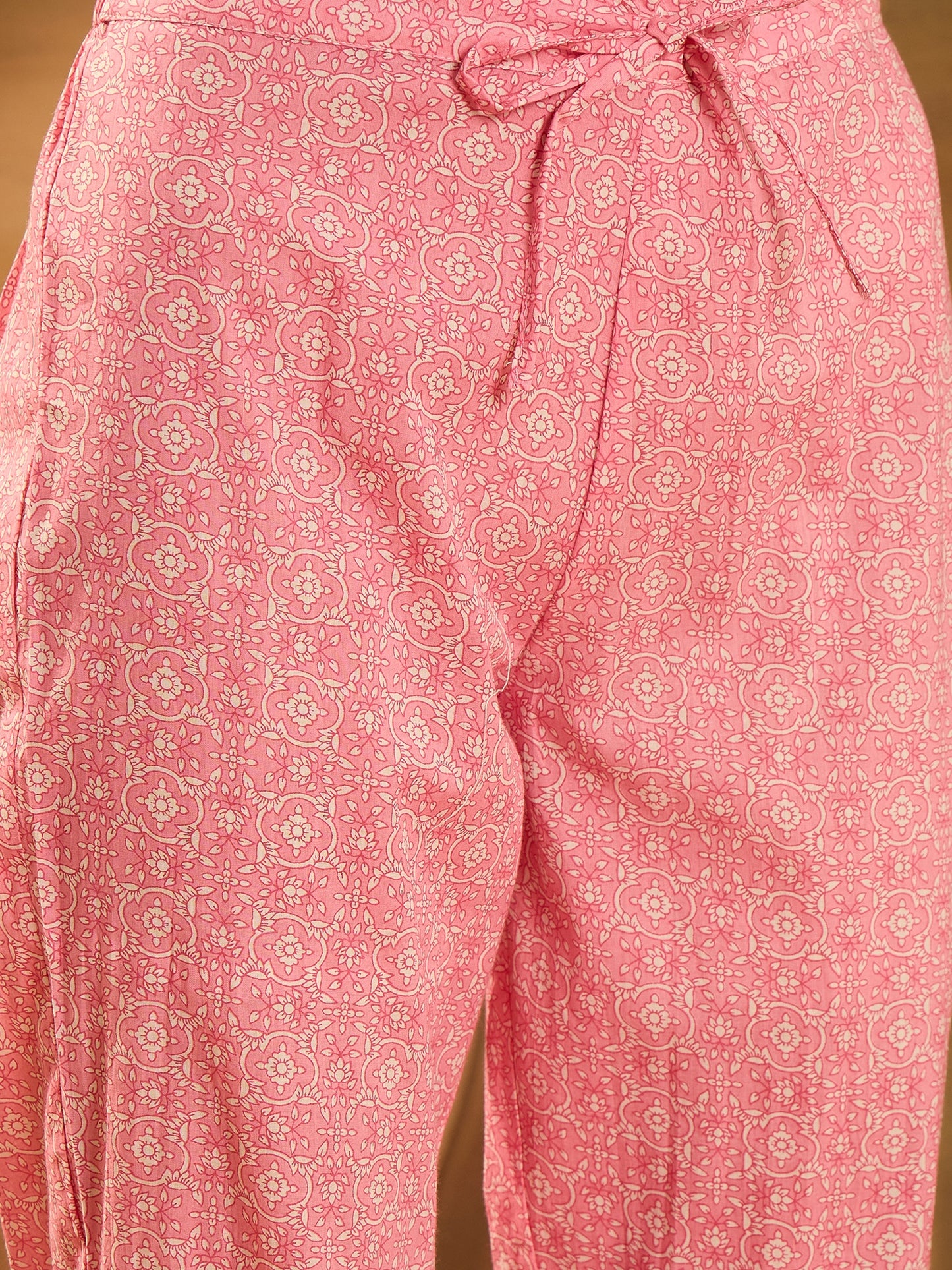 Stylum Women's Pink Ethnic Printed Cotton Anarkali Kurta Pant Dupatta Set (KPDPINKALORA)