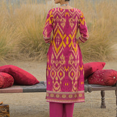 Stylum Women's Pink Ikat Printed Cotton Straight Kurta Pant Dupatta Set (KPDPINKAZOTRE)