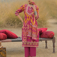 Stylum Women's Pink Ikat Printed Cotton Straight Kurta Pant Dupatta Set (KPDPINKAZOTRE)