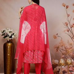 Stylum Women's Bandhej Printed Rayon Alia Cut Kurta Pant Dupatta Set (KPDPINKCHARLI)