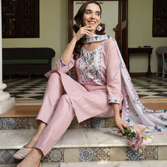 Stylum Women's Pink Solid Cotton Straight Kurta Pant Dupatta Set (KPDPINKDALMA)