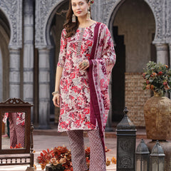 Stylum Women's Floral Printed Cotton Blend Straight Kurta Pant Dupatta Set (KPDPINKDHOOM)