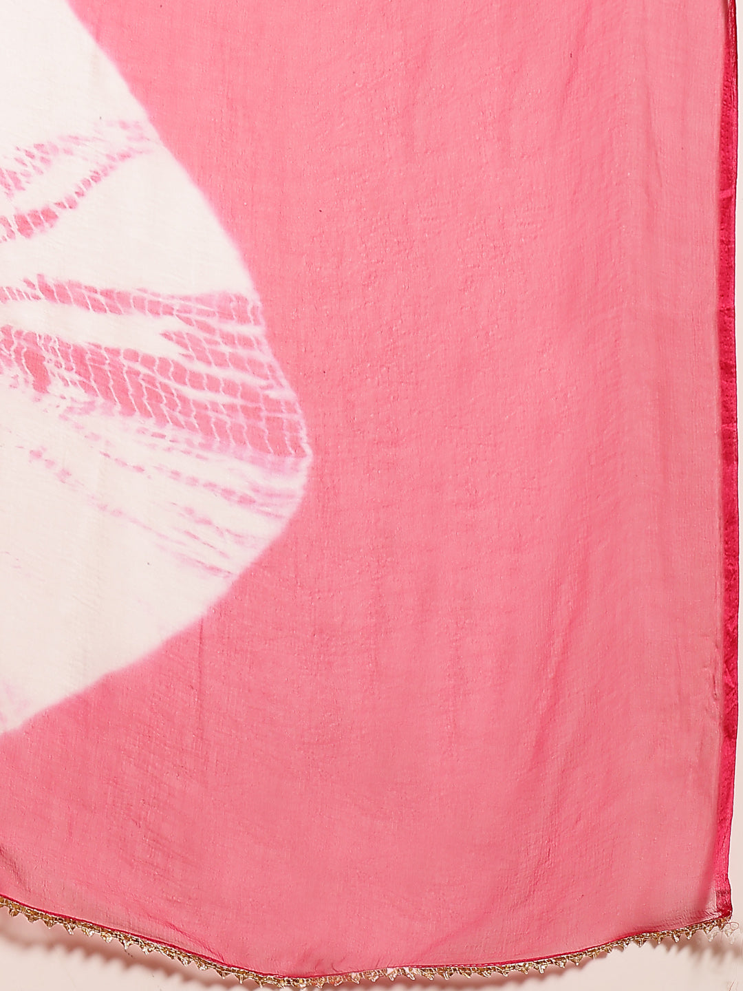 Stylum Women's Pink Leheriya Printed & Embroidered Cotton Anarkali Kurta Pant Dupatta Set (KPDPINKFLAIR)