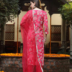 Stylum Women's Pink Floral Printed Rayon Straight Kurta Pant Dupatta Set (KPDPINKFRANCE)