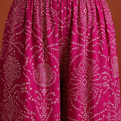 Stylum Women's Pink Bandhej Printed & Embroidered Rayon Straight Short Kurti Palazzo Dupatta Set (KPDPINKGOKU)