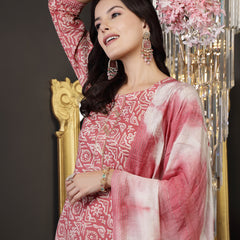 Stylum Women's Pink Ethnic Printed Cotton Blend Straight Kurta Pant Dupatta Set (KPDPINKJUNA)