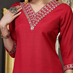 Stylum Women's Lehariya Print & Embroidered Muslin Straight Kurta Pant Dupatta Set (KPDPINKKASTURI)