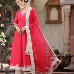 Stylum Women's Solid Rayon Anarkali Kurta Pant & Dupatta Set (KPDPINKKIVI)