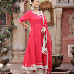 Stylum Women's Solid Rayon Anarkali Kurta Pant & Dupatta Set (KPDPINKKIVI)