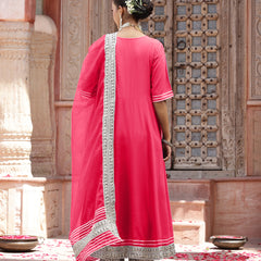 Stylum Women's Solid Rayon Anarkali Kurta Pant & Dupatta Set (KPDPINKKIVI)