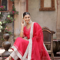 Stylum Women's Solid Rayon Anarkali Kurta Pant & Dupatta Set (KPDPINKKIVI)