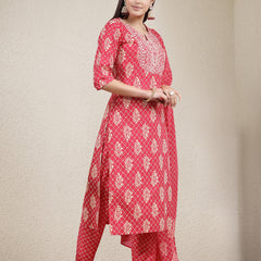 Stylum Women's Printed & Embroidered Rayon Straight Kurta Pant Dupatta Set (KPDPINKKOHLI)