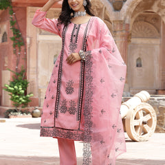 Stylum Women's Pink Pakistani Solid & Embroidered Silk Blend Straight Kurta Pant Dupatta (KPDPINKLEE)
