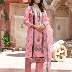 Stylum Women's Pink Pakistani Solid & Embroidered Silk Blend Straight Kurta Pant Dupatta (KPDPINKLEE)