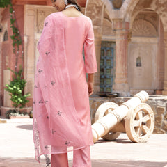 Stylum Women's Pink Pakistani Solid & Embroidered Silk Blend Straight Kurta Pant Dupatta (KPDPINKLEE)