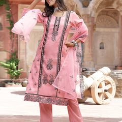 Stylum Women's Pink Pakistani Solid & Embroidered Silk Blend Straight Kurta Pant Dupatta (KPDPINKLEE)