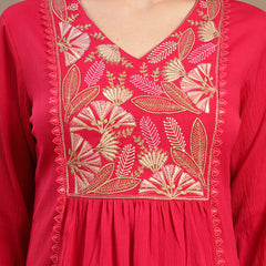 Stylum Women's Pink Solid & Embroidered Crepe A-Line Kurta Palazzo Dupatta Set (KPDPINKMALA)