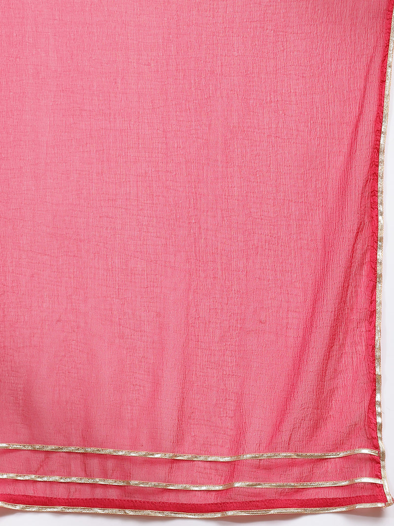 Stylum Women's Paisley Printed Rayon Sleeveless Straight Kurta Palazzo Dupatta Set (KPDPINKMALIKA)