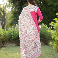 Stylum Women's Pink Printed & Solid Cotton Straight Kurta Pant Dupatta Set (KPDPINKMISHTI)