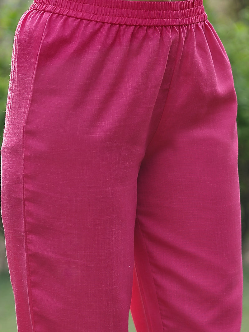 Stylum Women's Pink Printed & Solid Cotton Straight Kurta Pant Dupatta Set (KPDPINKMISHTI)