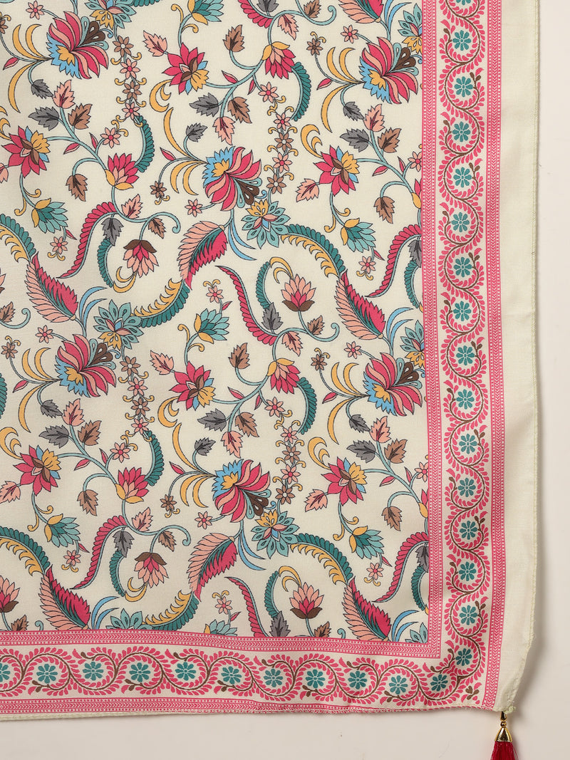 Stylum Women's Pink Printed & Solid Cotton Straight Kurta Pant Dupatta Set (KPDPINKMISHTI)