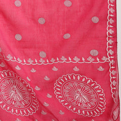 Stylum Women's Pink Printed & Embroidered Cotton Flared Kurta Palazzo Dupatta Set (KPDPINKMORE)