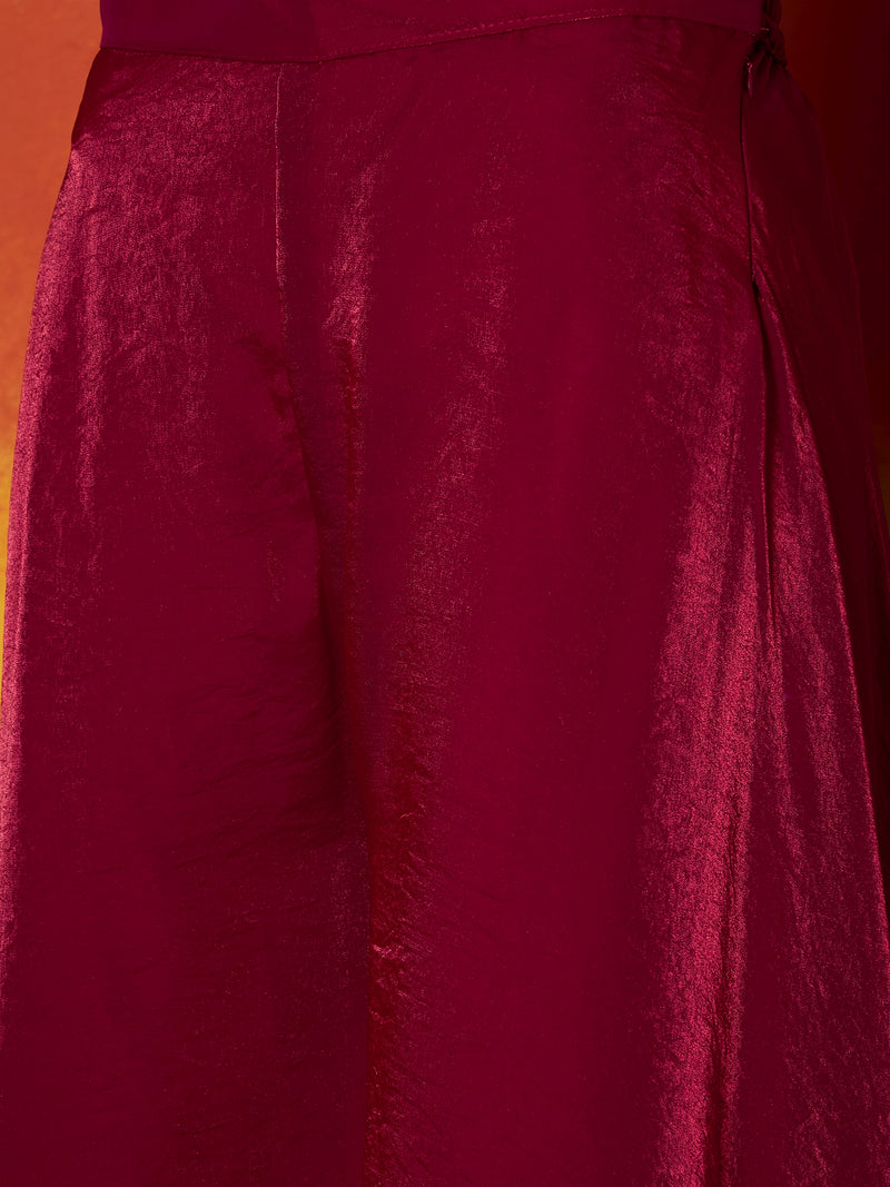 Stylum Women's Pink Solid & Embroidered Silk Blend Straight Kurti Palazzo Dupatta Set (KPDPINKMYSORE)