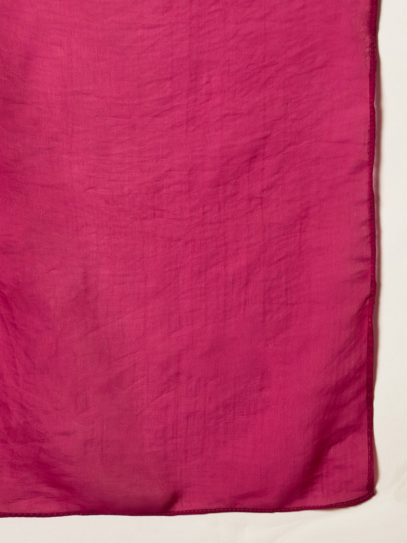Stylum Women's Pink Solid & Embroidered Silk Blend Straight Kurti Palazzo Dupatta Set (KPDPINKMYSORE)