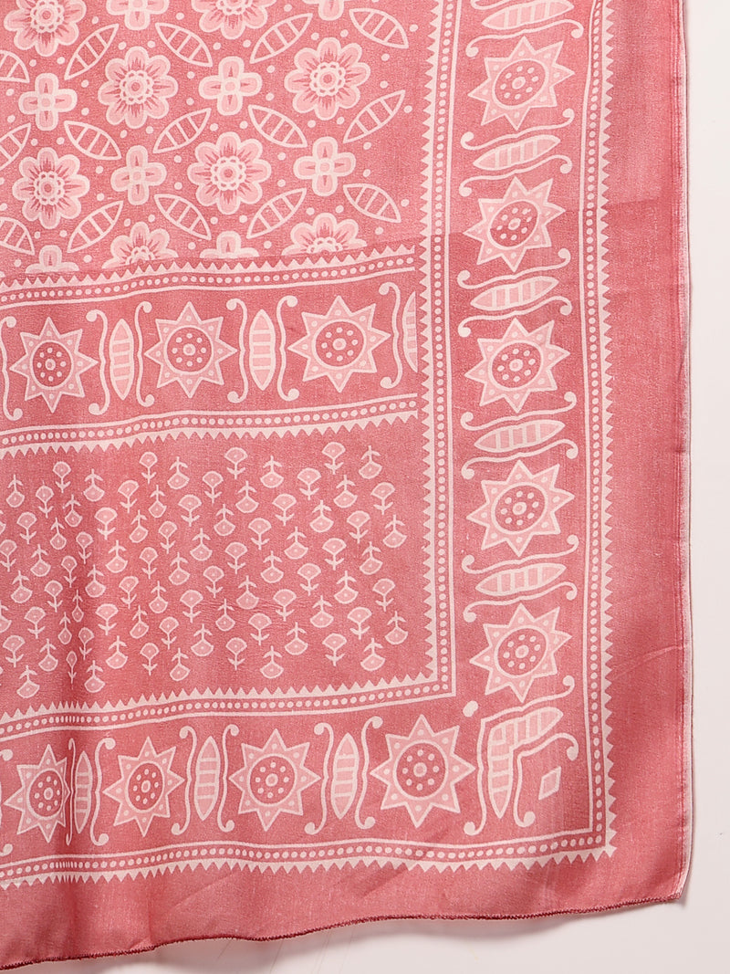 Stylum Women's Pink Ethnic Motif Printed Cotton Straight Kurta Palazzo Dupatta Set (KPDPINKPADMA)